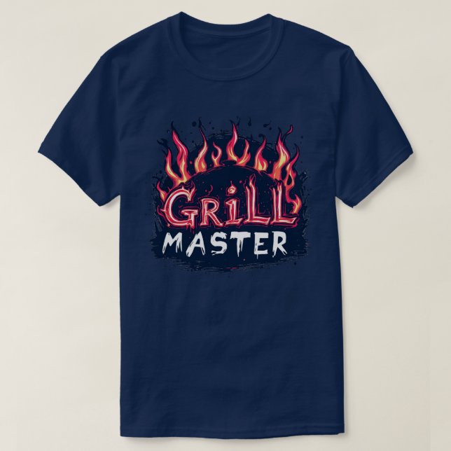 Camiseta Mestre da Grelha Tipografia de Churrasco Flamejant (Frente do Design)