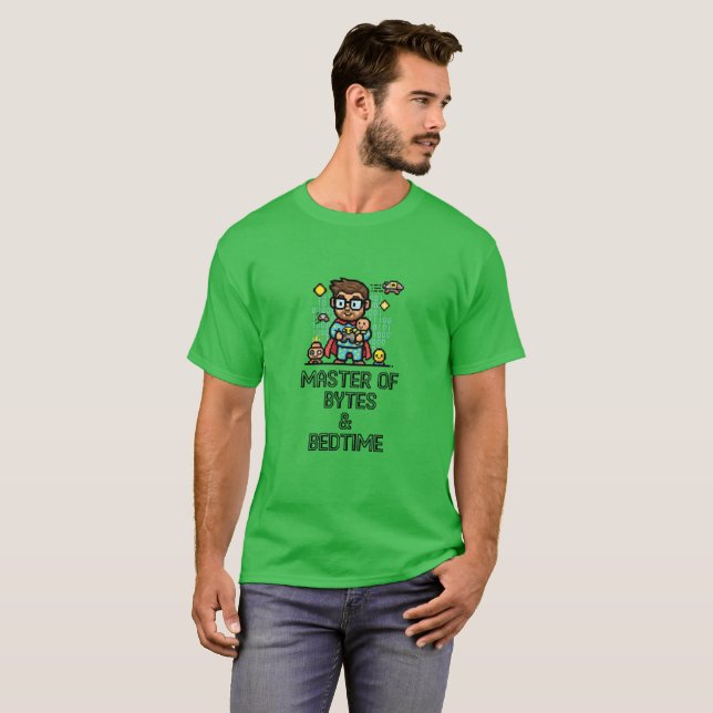 Camiseta Mestre de Bytes e Geek Dad na Hora de Dormir (Frente Completa)