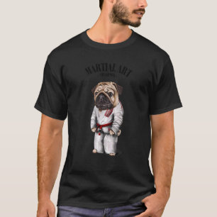Camiseta Mestre de Judô Karatê do Cão Pug em Judogi Branco