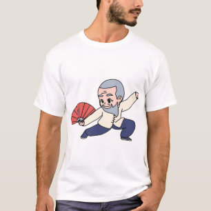 Camiseta Mestre de Tai Chi fofo com ventarola em desenho an