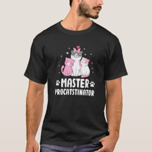 Camiseta Mestre Procrastinador Humor Amante de Gatos Kitten