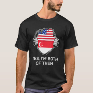Camiseta Metade Americana de Singapura - EUA - Bandeira de
