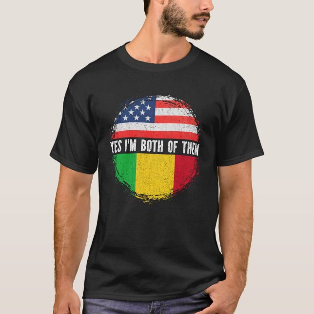 Camiseta Metade Americana Metade do Mali EUA Bandeira Patri (Frente)