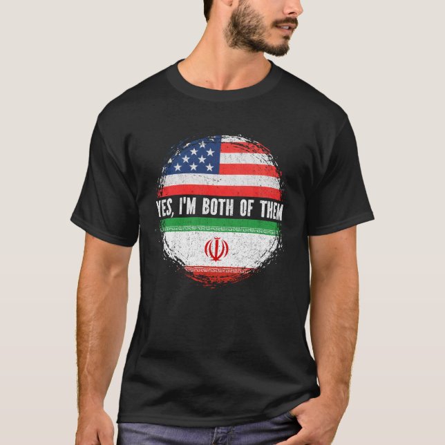Camiseta Metade Americana Metade Iraniana dos EUA Bandeira  (Frente)
