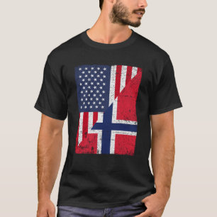 Camiseta Metade Bandeira dos EUA Metade Bandeira da Noruega