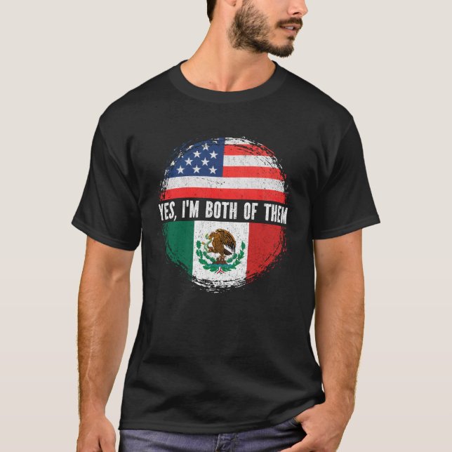 Camiseta Metade da América Metade da Bandeira Mexicana dos  (Frente)
