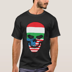 Camiseta Metade Do Crânio De Bandeira Americano E Húngaro