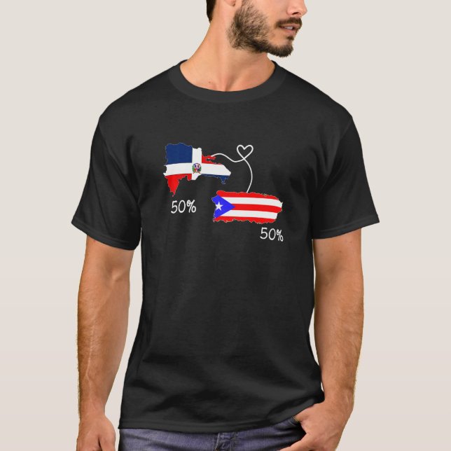 Camiseta Metade Do Mapa De Bandeiras Dominicana Em Porto Ri (Frente)