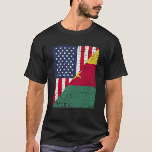Camiseta Metade dos EUA Bandeira Half Camarões Bandeira Ame