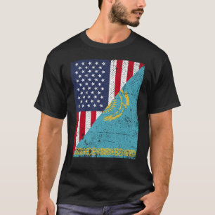 Camiseta Metade dos EUA Bandeira Half Cazaquistão Flag Amer