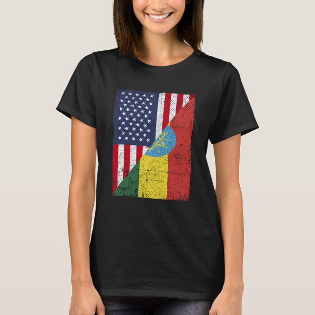 Camiseta Metade dos EUA - Bandeira Half Ethopia - Bandeira  (Frente)