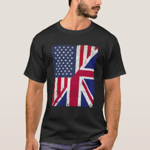Camiseta Metade dos EUA Bandeira Half Excelente Grã-Bretanh