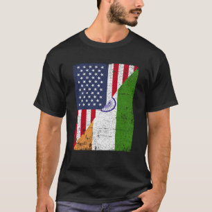 Camiseta Metade dos EUA Bandeira Half India Bandeira Americ