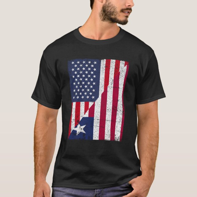 Camiseta Metade dos EUA Bandeira Half Libéria Bandeira Amer (Frente)