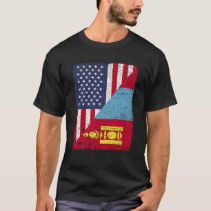 Camiseta Metade dos EUA Bandeira Half Mongólia Bandeira Ame
