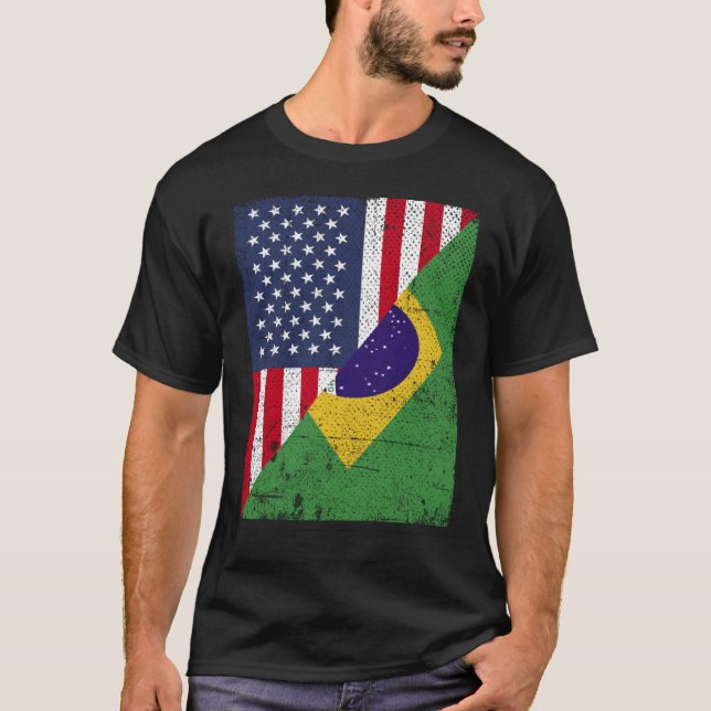 Camiseta Metade dos EUA - Bandeira Metade do Brasil (Frente)