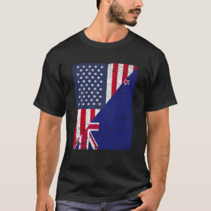 Camiseta Metade dos EUA Bandeira Metade Nova Zelândia Bande