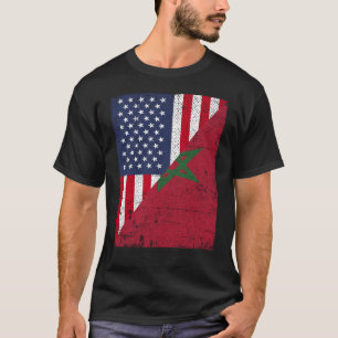 Camiseta Metade dos EUA Flag Half Marrocos Flag American