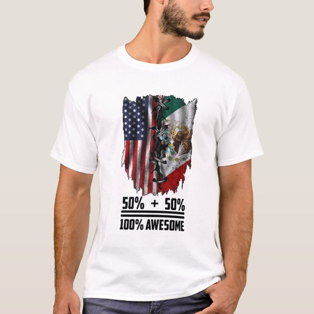 Camiseta  Metade Mexicana - Bandeira Incrível Americana (Frente)