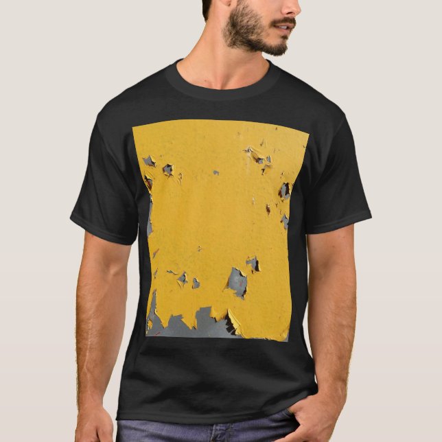 Camiseta Metal amarelo rachado: textura suja. (Frente)