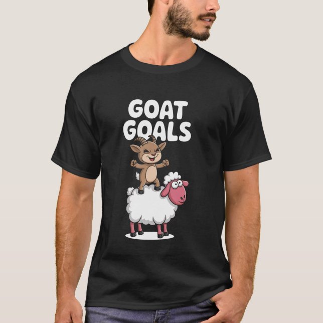 Camiseta Metas de Bode Desenho Engraçado de Bode e Ovelha n (Frente)