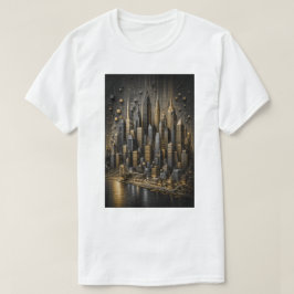 Camiseta Metrópole Dourada | Skyline de Micro Mosaico 3D