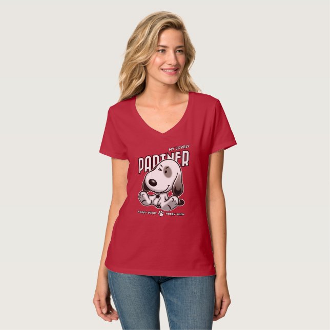 Camiseta Meu Amável Parceiro | Pescoço-V feminino (Frente Completa)