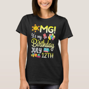 Camiseta Meu aniversário no 12 de julho Feliz Pai Mãe
