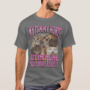 Camiseta Meu Barriguinha Dói Meme de Gato Engraçado Réplica