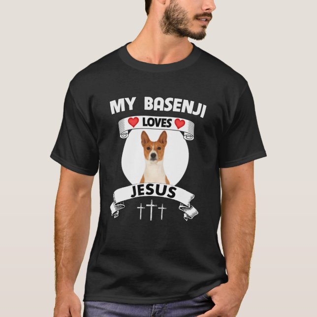 Camiseta Meu Basenji Adora Jesus Cristo da Família Cristã C (Frente)