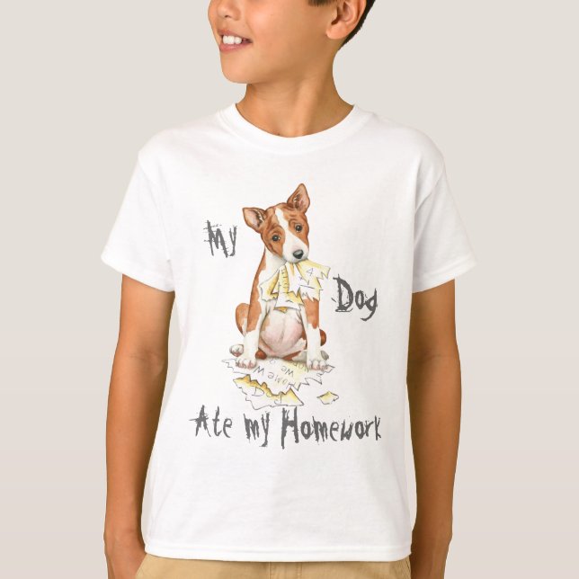 Camiseta Meu Basenji comeu meus trabalhos de casa (Frente)