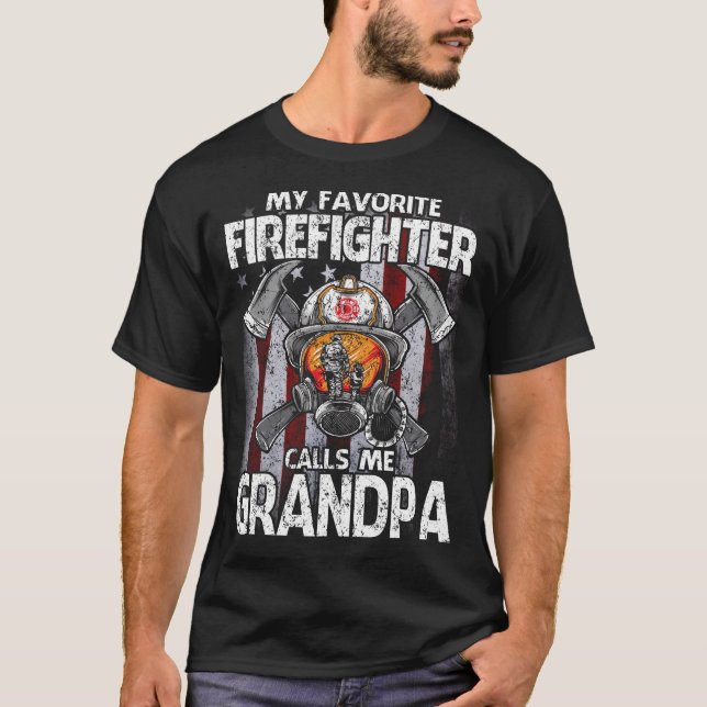 Camiseta Meu Bombeiro Favorito Me Chama GRANDPA USA Flag (Frente)