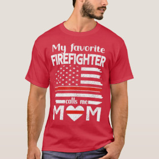 Camiseta Meu Bombeiro Favorito Me Chama Mãe Linha Vermelha