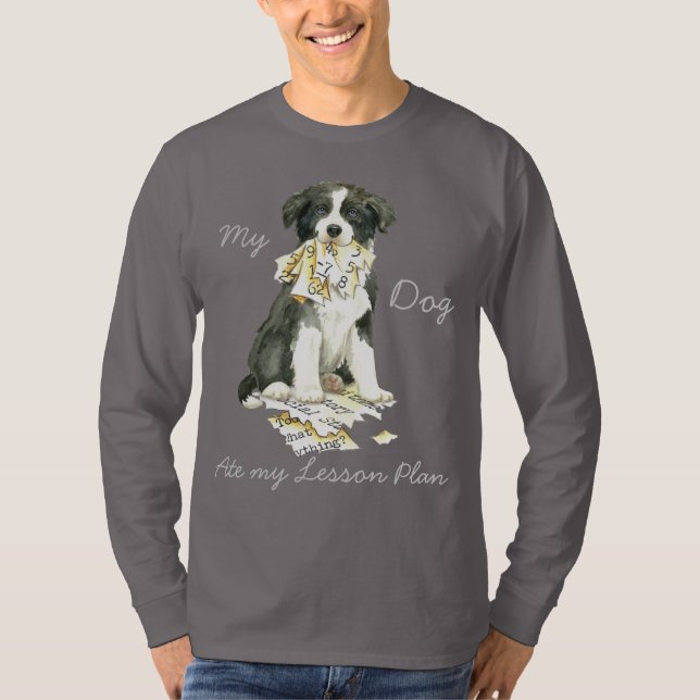 Camiseta Meu Bordo Collie Comeu meu Plano de Lição (Frente)