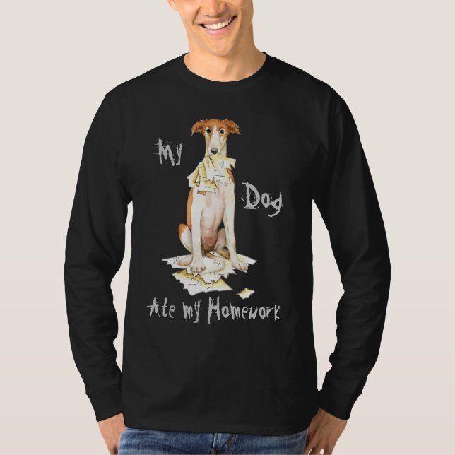 Camiseta Meu Borzoi Comeu Meu Trabalho De Casa (Frente)