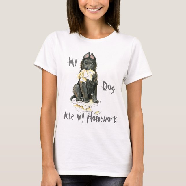 Camiseta Meu Cachorro Belga Comeu Minha Homework (Frente)