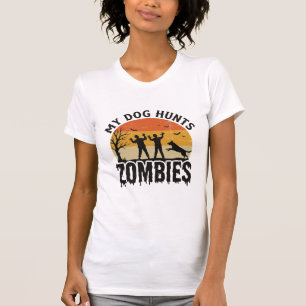 Camiseta Meu Cachorro Caça Zumbis Vintage Halloween Arte de