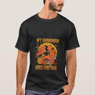 Camiseta Meu Cachorro Chihuahua anda de bruxaria bruxa cont