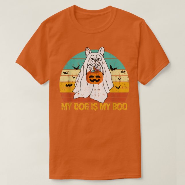 Camiseta Meu Cachorro É Meu Fantasma De Boo Halloween O Bul (Frente do Design)