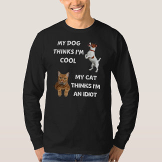 Camiseta Meu Cachorro pensa que estou Legal meu gato pensa 