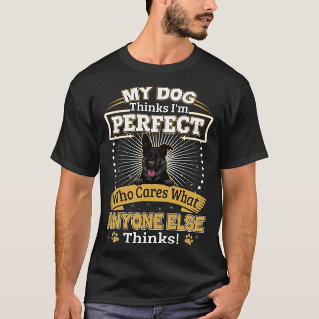 Camiseta Meu Cachorro pensa que sou um perfeito German shep (Frente)