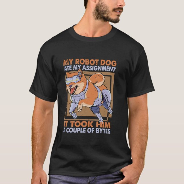 Camiseta Meu Cachorro Robô Comeu Minha Piada Ciência de Atr (Frente)