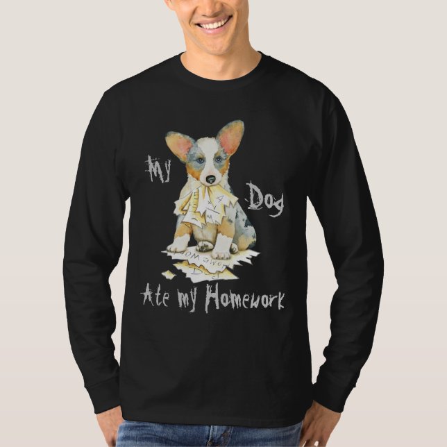 Camiseta Meu Cardigan Welsh Corgi Comeu minha Homework (Frente)