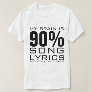 CAMISETA MEU CÉREBRO É 90% DE LÍRICA DE MÚSICA