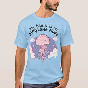 Camiseta Meu Cérebro Modo Avião Funny Jellyfish Névoa Menta