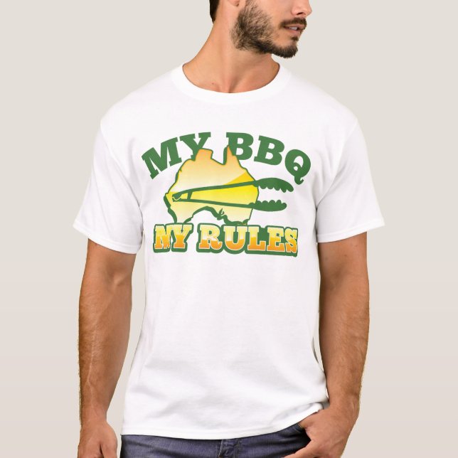 Camiseta MEU CHURRASCO MEU design australiano das REGRAS (Frente)