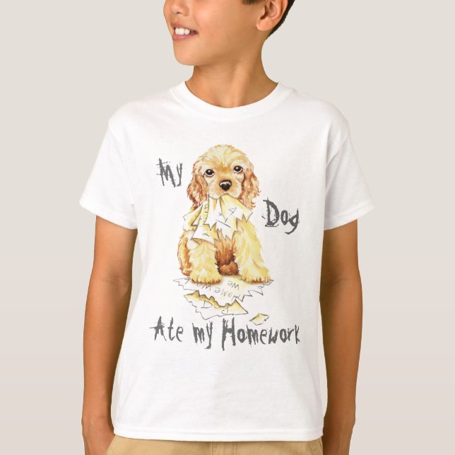 Camiseta Meu Cocker Spaniel Comeu Meu Trabalho De Casa (Frente)
