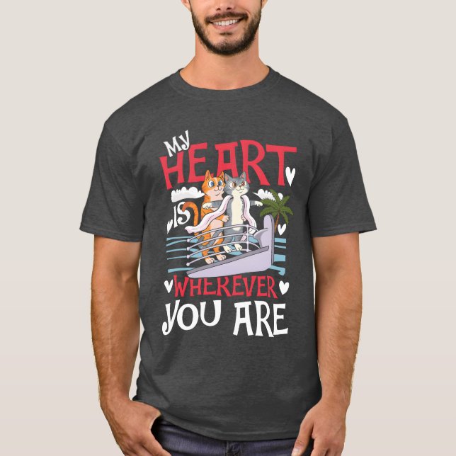 Camiseta Meu Coração É Onde Você Está, Gatos, Proprietário  (Frente)