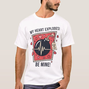 Camiseta "Meu Coração Explode" Ilustração Vintage de Bomba
