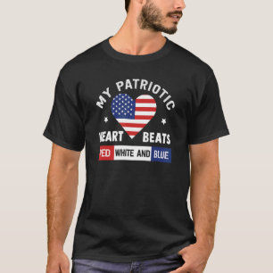 Camiseta Meu Coração Patriótico Bata Branco Vermelho E Azul